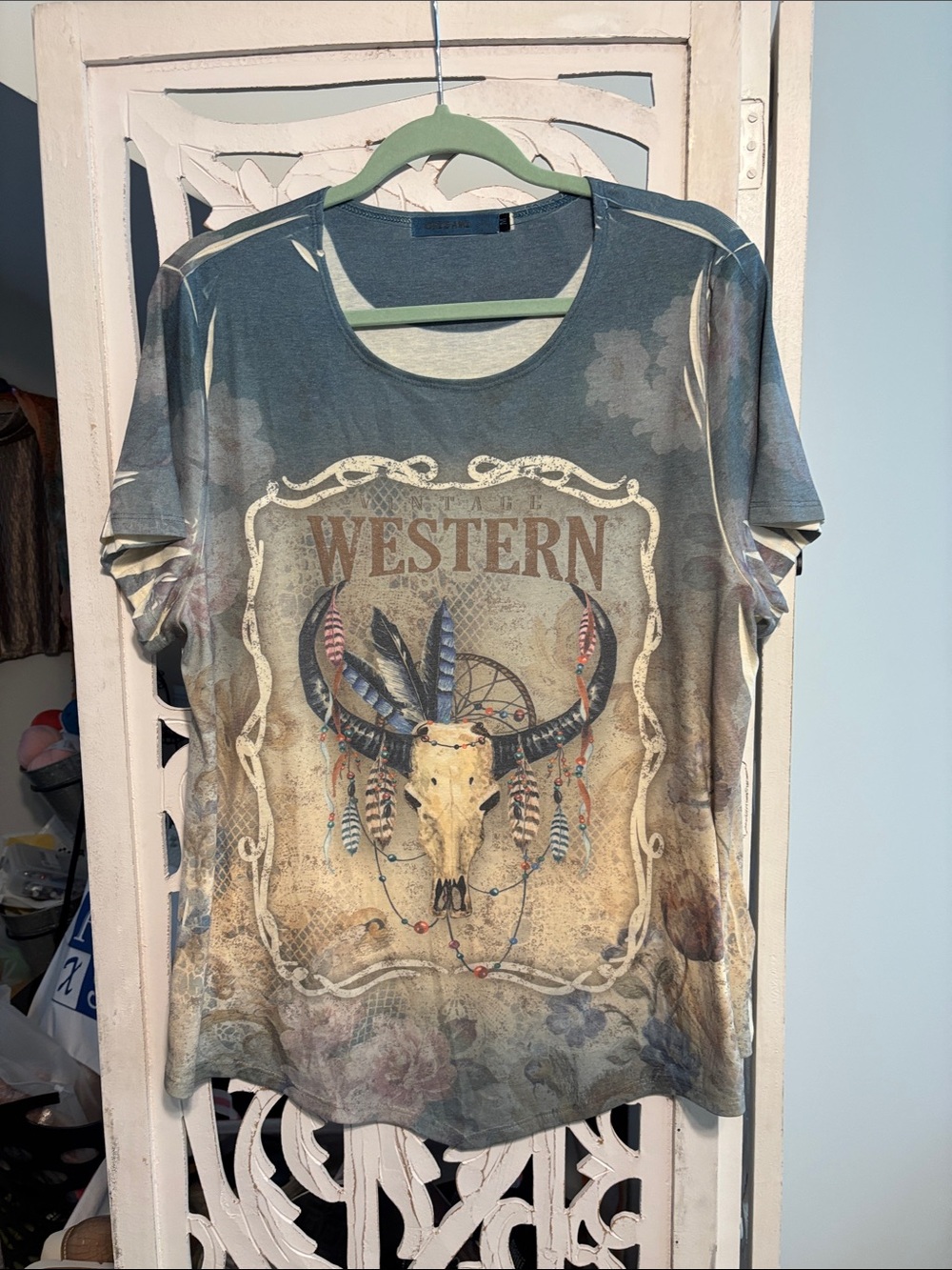 Western Graphic Short Sleeve Tee - Blue/Beige